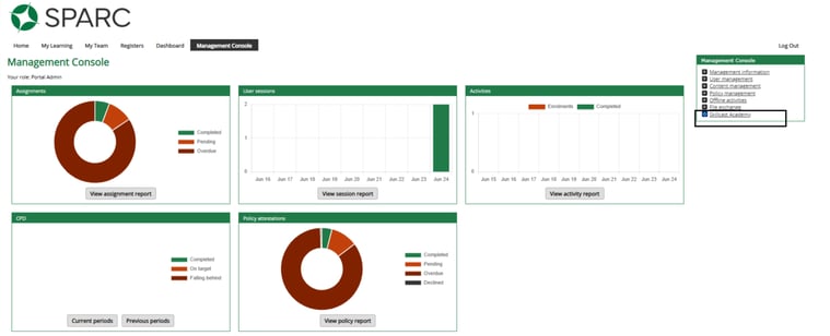 Accessing Skillcast Academy from the Management Menu