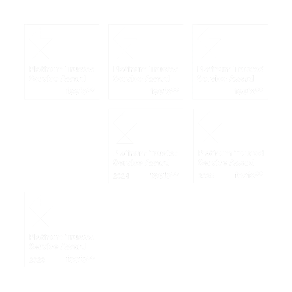 Trusted for 25 years, recognised with award‑winning service for the last sevenTrusted for 25 years, recognised with award‑winning service for the last seven by Feefo's platinum trusted service award